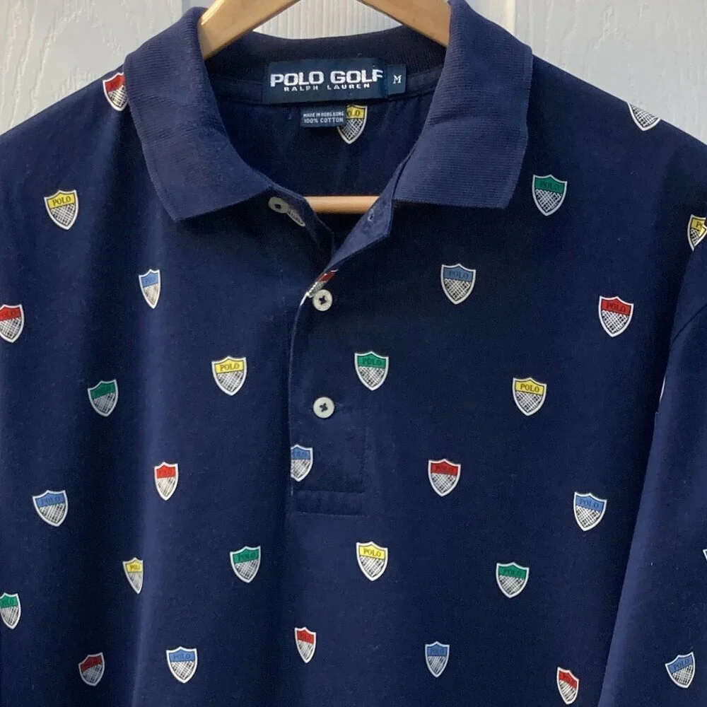 Vintage 90s Polo Golf Ralph Lauren Shields All Over Print Size Medium